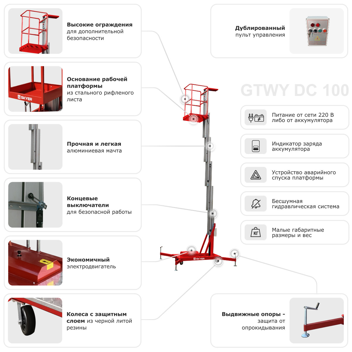 Одномачтовый подъемник SKYER GTWY8-100 AC/DC - 8